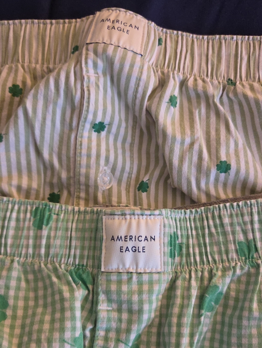 American Eagle Outfitters Light Green Gingham Shorts with Clover Print